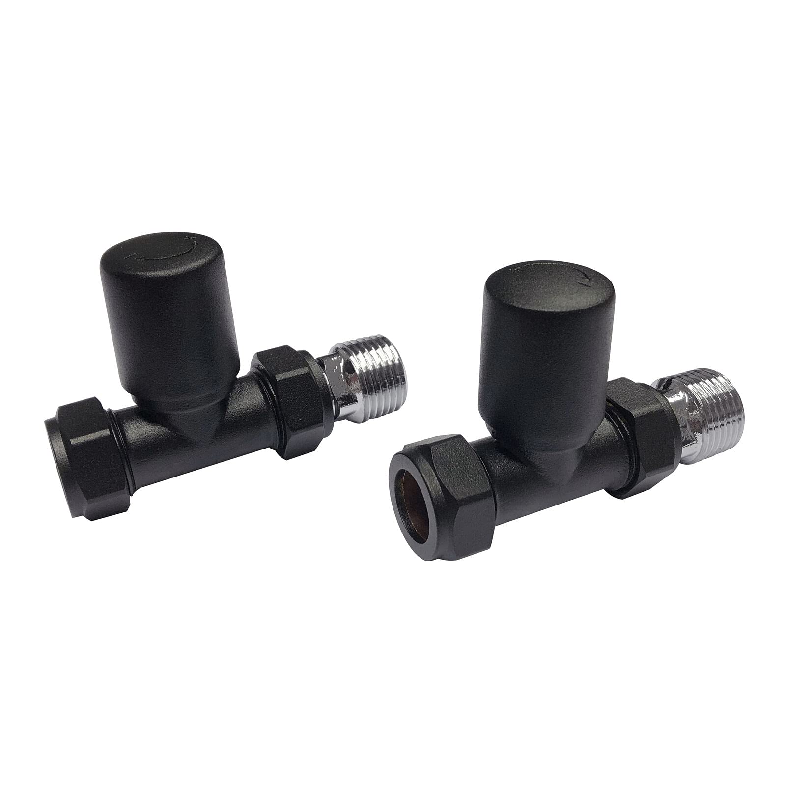 Noir Straight Towel Radiator Valves Matte Black Round 15mm *Twin Pack*