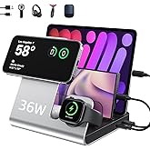 WHJ 5 in 1 Wireless Charging Station for Apple Devices - Mag-Safe Wireless Charger Stand, Magnetic 15W Fast Charger for iPhone 17 Air/16/15/14/13/12 Pro Max, Apple Watch 1-10/Ultra & AirPods(Silver)