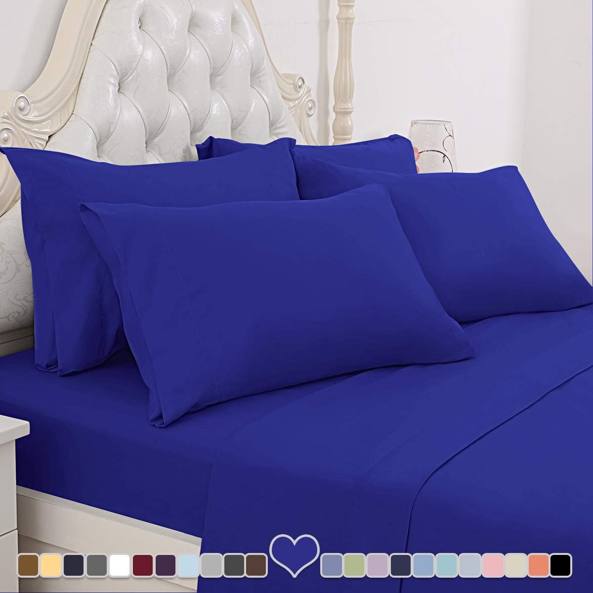 BYSURE 6 Piece Hotel Luxury Bed Sheets Set - Deep Pockets Sapphire Blue King Sheets,Ultra Soft 1800 Thread Count,Double Brushed Microfiber,Wrinkle & Fade Resistant(King, Sapphire Blue)