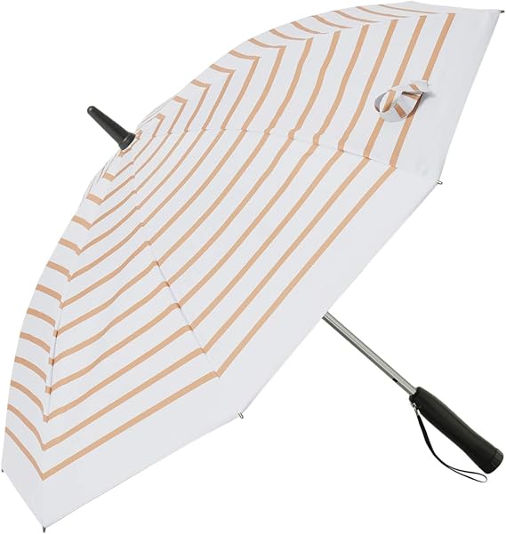 Amazon 扇風機付き日傘 完全遮光 Uvカット99 9 以上 Fan Cool ファンクール ボーダーデザイン オフホワイト ベージュ 19インチ 日傘 おしゃれ ギフト プレゼント 長傘 通販