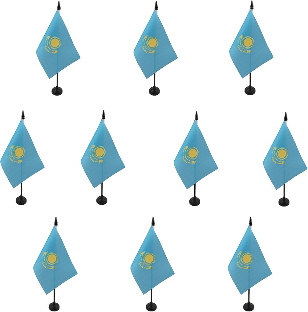 AZ FLAG Set of 10 Kazakhstan Table Flags 4x6 inches with 10" Pole