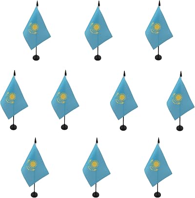AZ FLAG Set of 10 Kazakhstan Table Flags 4x6 inches with 10" Pole