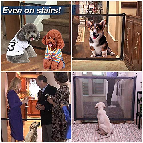 AUOKER Dog Gate, Sturdy Pet Mesh Playpen Fence with 4 Sticking Hook and Retractable Pole - Easy to Store, Protect Dogs - Wide Black PET Dog Fencing Barrier for Indoor Home Use, 45.28 X 24.41 Inch - Thumbnail 6