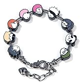 SONGCHANGJEWELRY DIY JJK Charm Bracelet Gifts – 9 Mini Anime Faces in Chibi Style – Gojo, Yuji, Sukuna, Panda & More – Removable Alloy Chain for Fans and Collectors