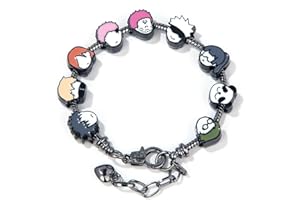 SONGCHANGJEWELRY DIY JJK Charm Bracelet Gifts – 9 Mini Anime Faces in Chibi Style – Gojo, Yuji, Sukuna, Panda & More – Removable Alloy Chain for Fans and Collectors