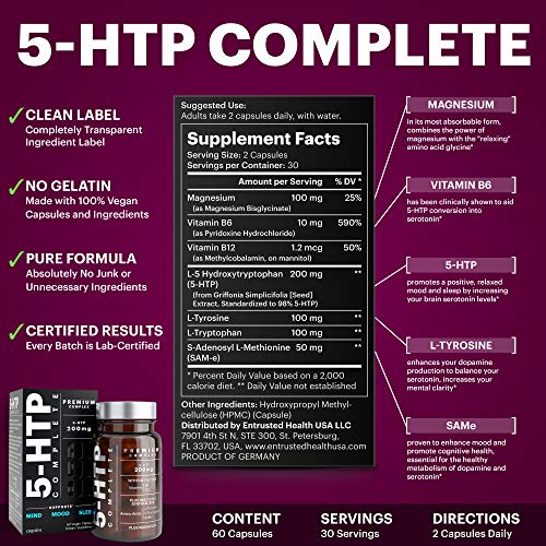 5HTP 200MG COMPLETE with Serotonin Synthesizers SAMe, L Tryptophan and