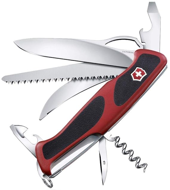 Victorinox Taschenmesser Ranger Grip 57 Hunter (13 Funktionen, Einhand-Feststellklinge) rot/schwarz