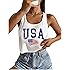 Women's Sexy American Flag Crop Tank 4th of July Patriotic Sleeveless Tee Tops