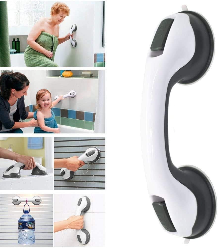 FChome 2 pcs Shower Wall Suction Cup Grab Bars with 4 pcs Self-Adhesive Hooks, Bathroom Balance Bar-12 Inch Shower Handle Bar Offers Safe Grip with Strong Hold Suction Cup for Safety Grip Grab,Black: Health & Personal Care