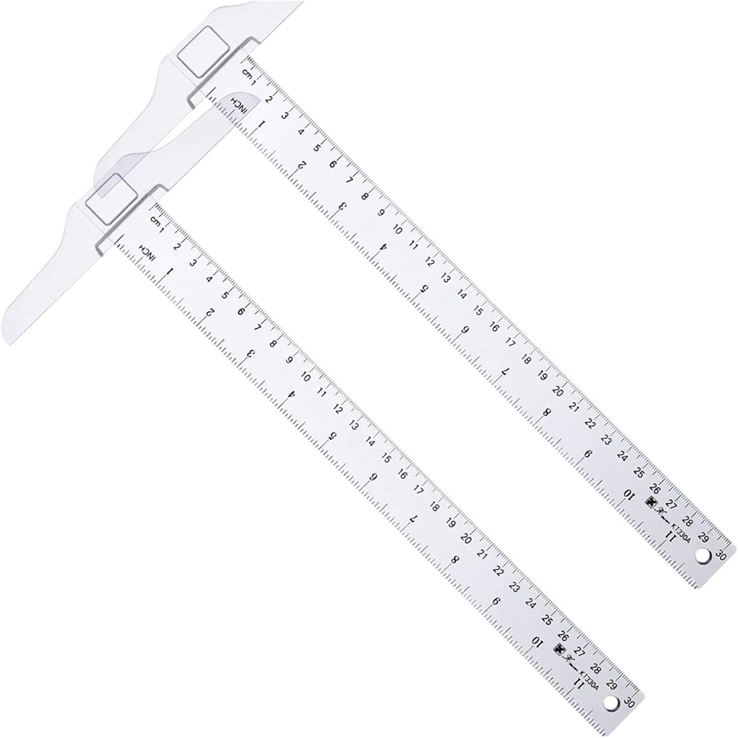 2 Pieces T-Shaped Ruler，Plastic T-Square Metric Ruler Double Side Scale ...