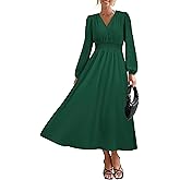 PRETTYGARDEN Womens Long Sleeve Maxi Dress 2025 Fall Trendy Elegant V Neck Flowy Wedding Guest Holiday Formal Long Dresses