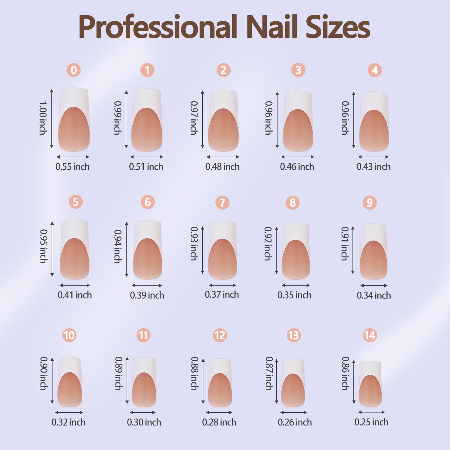 Misssix French Gel Nail Tips, 240Pcs French Tip Press on Nails Long Square Brown, No Need to File 3 in 1 Tips Pre-lasting, Fake Nails for Nail Art DIY 15 Sizes - Image 6