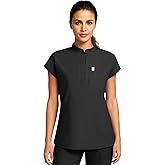 Medical Scrub Tops for Women - Mandarin Collar, Relaxed Fit, 4-Pocket Design, Shirttail Hem, Soft Stretch Scrub Shirts
