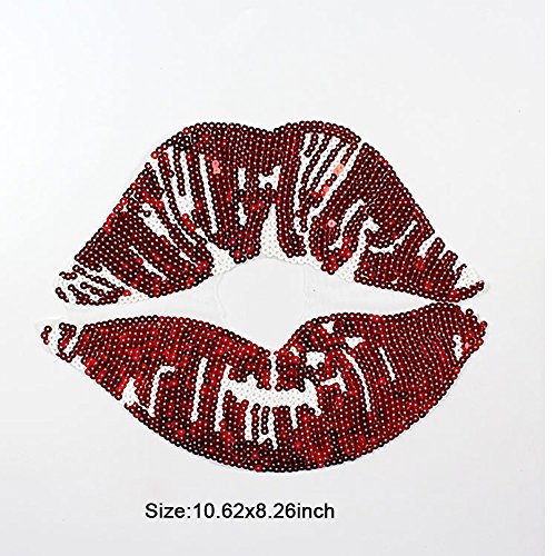 HMQD Sequins Lips Sew On Patches For Clothing Embroidered Appliques DIY Fabric Badges Apparel Accessories Patches Stickers