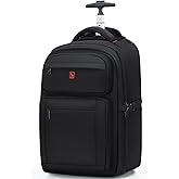 OIWAS 17.3 inch Rolling Backpack with Wheels, Travel Wheeled Laptop Backpack with Wheels for Adults, Carry on Luggage Business Roller Computer Bag Work Trolley Suitcase Men Women Black