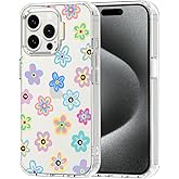 MOSNOVO Case for iPhone 15 Pro Max, [Buffertech 6.6ft Military-Grade Drop Protection] [Anti Peel Off Tech] Clear TPU Bumper Phone Case Cover Design - Groovy Flower