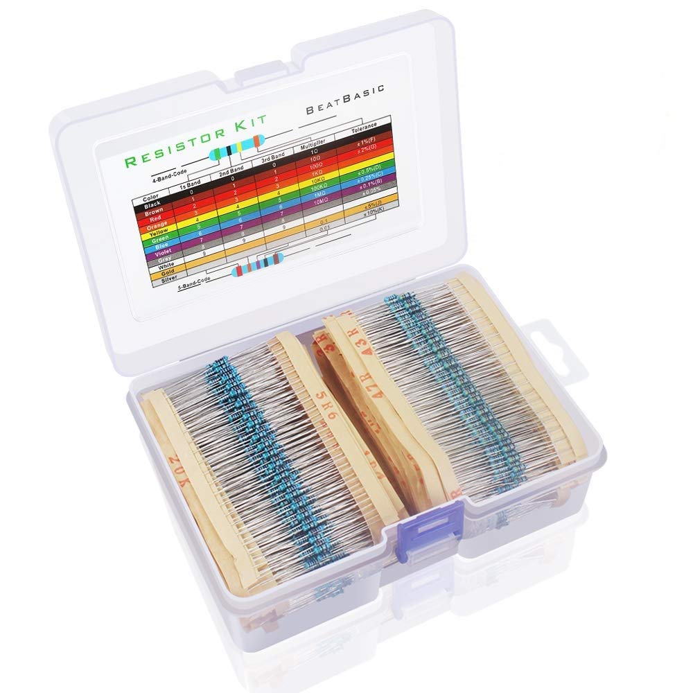 2600 Pieces 130 Values Resistor Kit, 1% Assorted Resistors 1 Ohm-3M Ohm 1/4W Metal Film Resistors Assortment with Storage Box for DIY Projects and Experiments