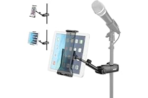 Moukey Tablet Holder for Microphone Stand, Adjustable Mic Music Stand Phone Holder Mount, Compatible with iPad, iPhone, Android, All 4.7 to 12.9 Inches Tablets & Smartphones