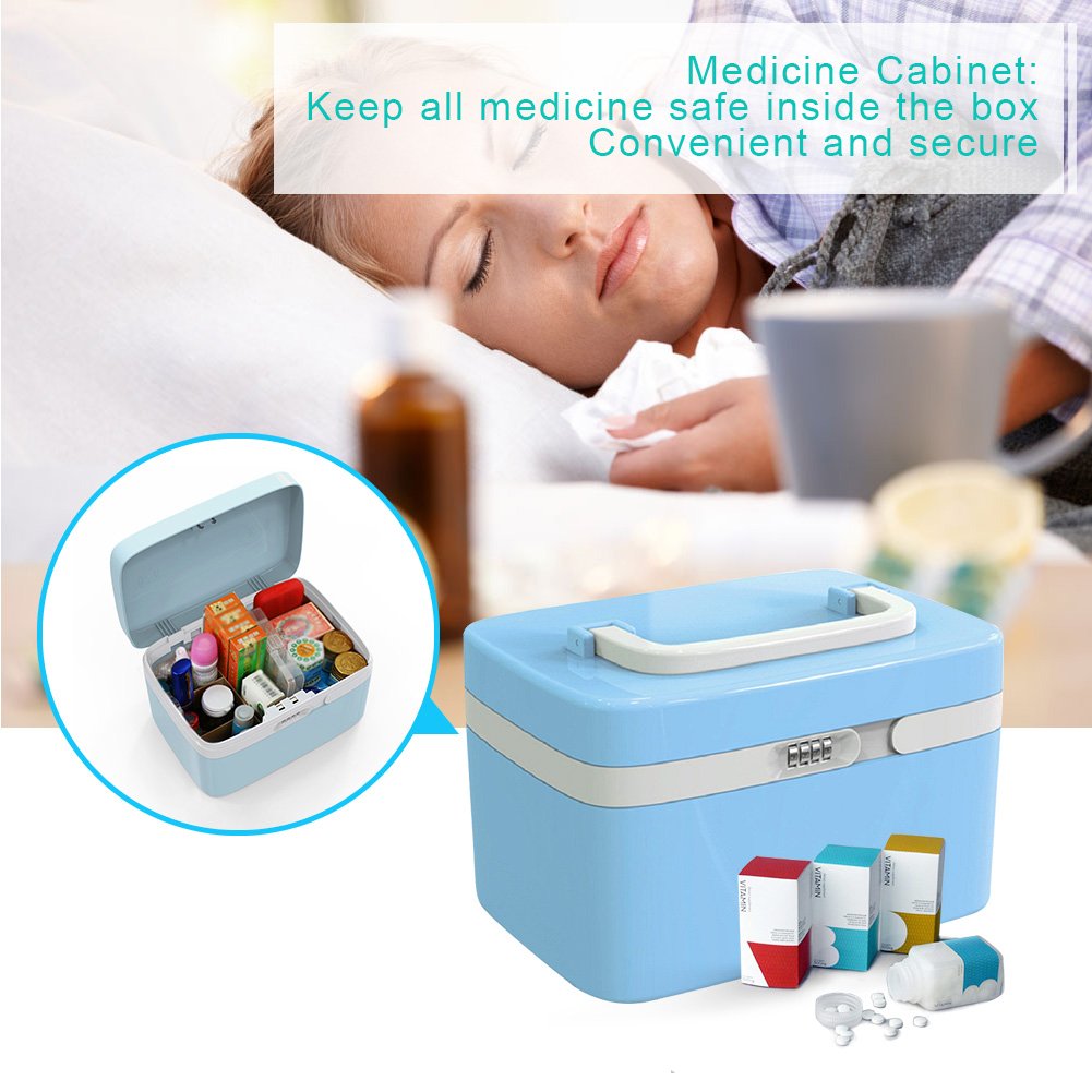 First Aid Case Medicine Storage Drug Pill Container Box Plastic Bin Hand Carry ABS 10L,Cyan
