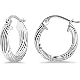 Hoops & Loops Sterling Silver 3mm Twist Design Polished Small Hoop Earrings