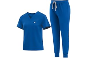 Eadflie Medical Scrubs Set for Women - Classic V-Neck Top & Jogger Pants with Stretch Nursing Uniform Scrub Suit