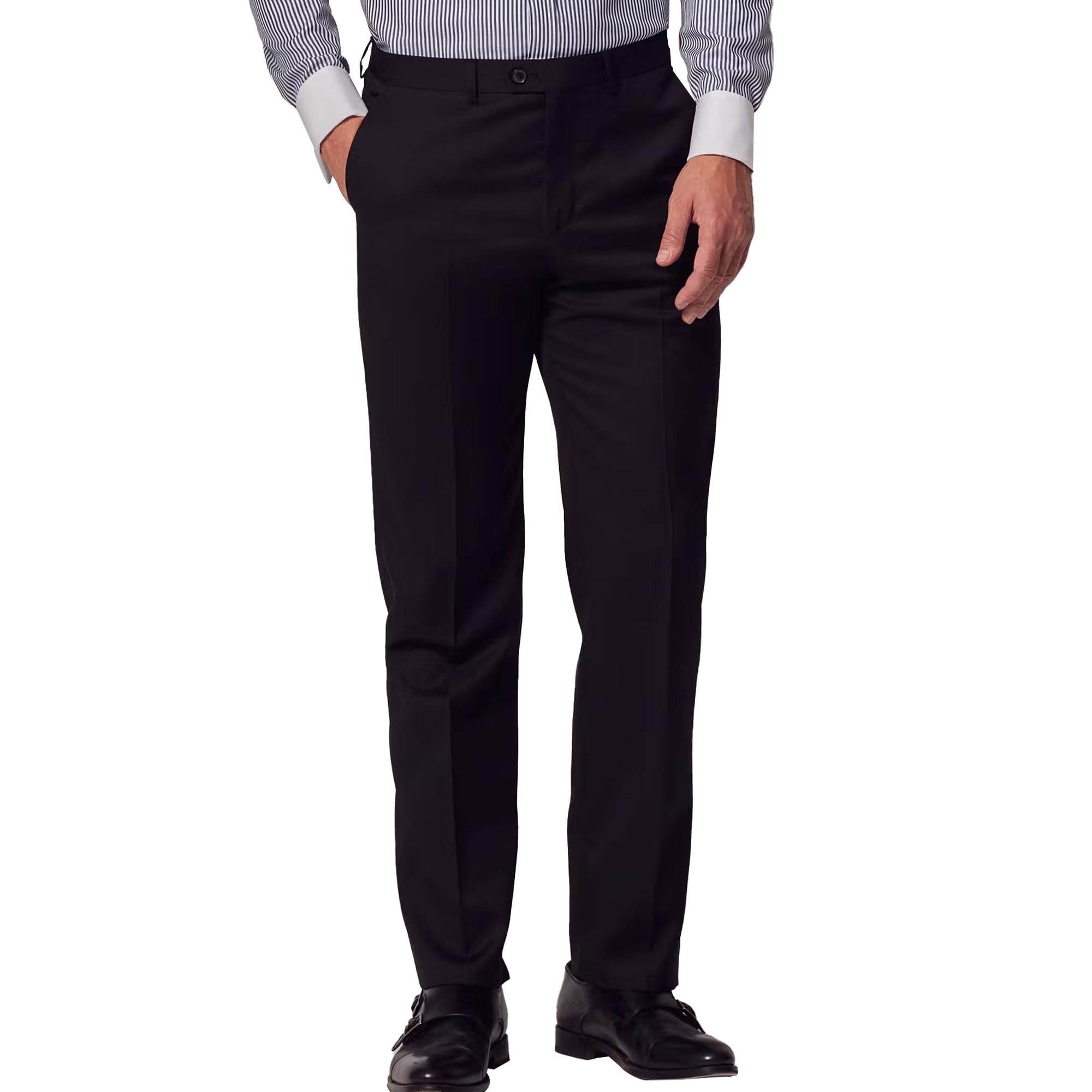 Photo 1 of Men's Flat-Front Dress Pants with Hidden Expandable Waistband, Wrinkle-Free Stretch Suit Slacks for Men – Classic Fit, Machine Washable, Office & Wedding Ready(Black,33W30L)