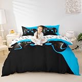 Loussiesd Gamepad Duvet Cover Black Blue 3Pcs Kids Teens Bedding Set view 4