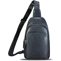 Genuine Leather Sling Bag - Crossbody Daypack For Hiking & Motorcycle, Vintage Style, Navy Blue