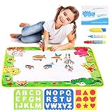 Water Drawing Aqua Doodle Mats: Large 29” x 19” Water Doodle Pad with 3 Marker Pens, 1 Sheet of Shapes, 2 Alphabet Stencils & 1 Drawing Book - Art & Educational Toy for Kids - Toddler Boys & Girls Toy