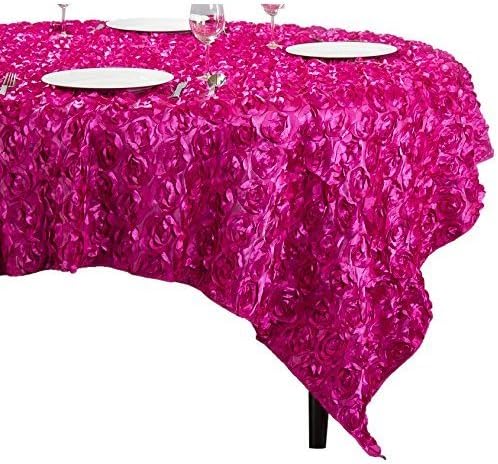 LinenTablecloth Rosette Satin Square Overlay Tablecloth, 72-Inch, Fuchsia