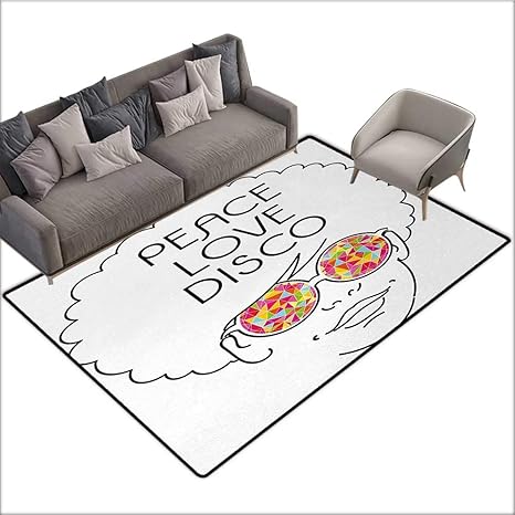 70s Party Indoor Floor Mat Drawing Of A Girl With Afro Hair And