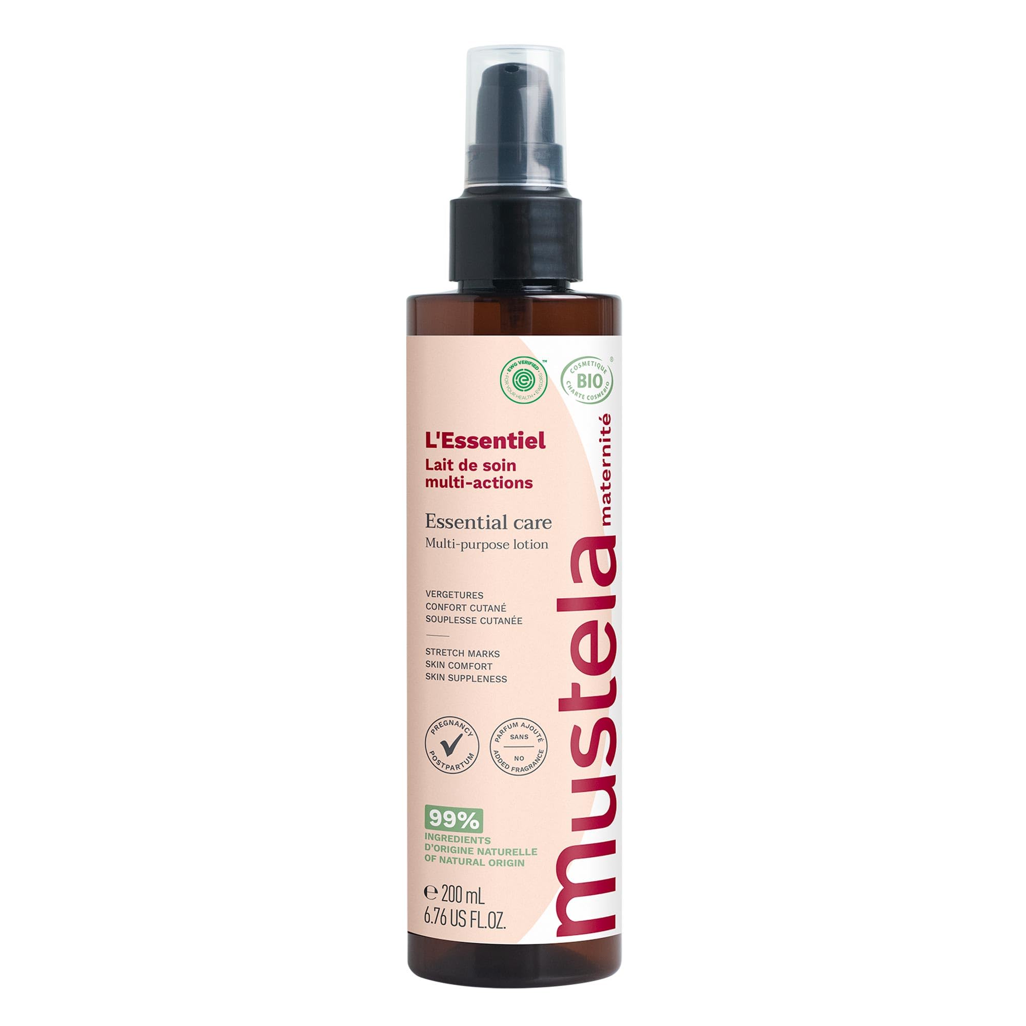 Mustela Certified Organic Maternity Essential Care Multi-Purpose Lotion - Pregnancy & postpartum - Stretch Marks, Skin Comfort & Suppleness - No Added Scent - Safe for Moms, Babies & Breastfeeding