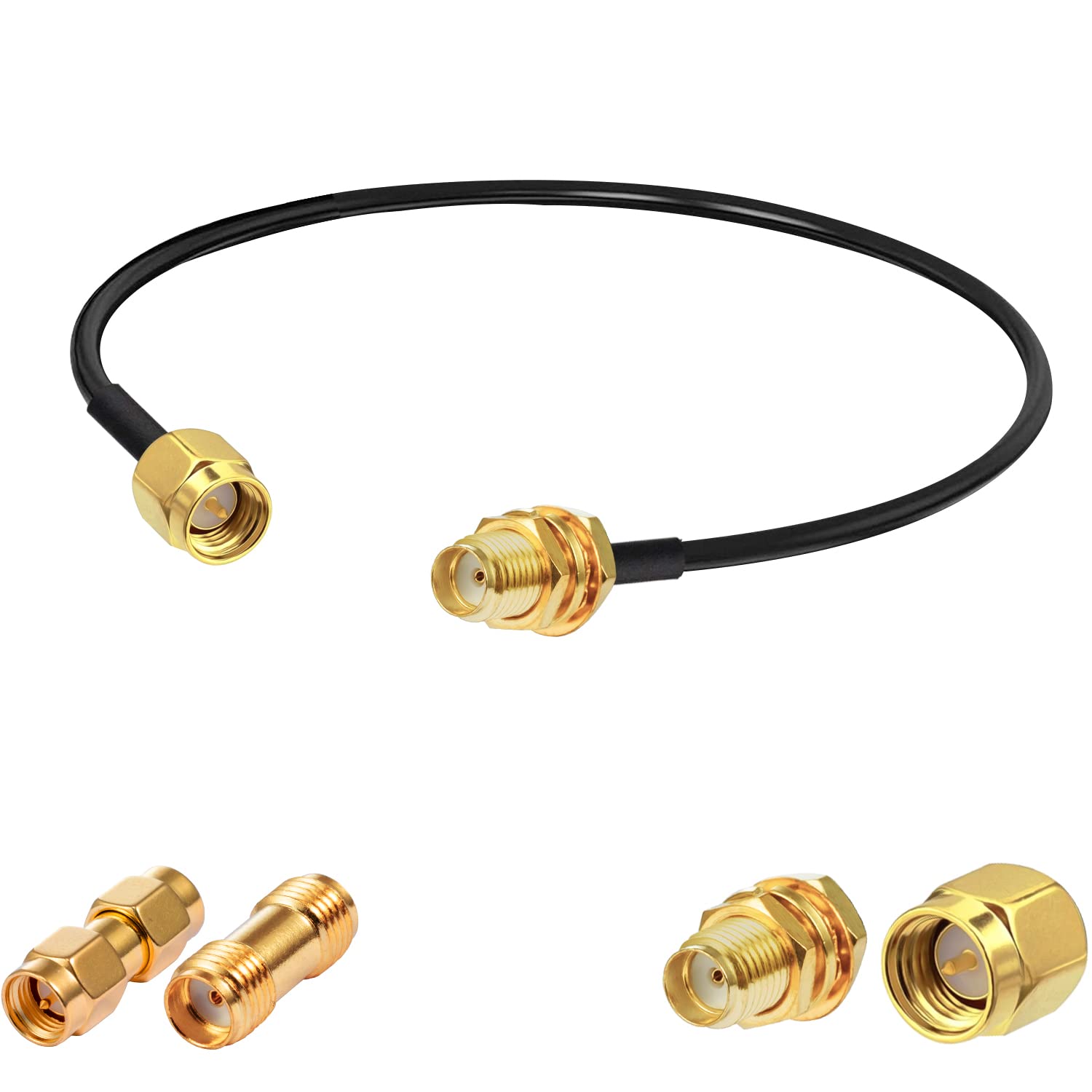 Vecys Cable SMA Male to Female Bulkhead RG174 12" /30CM RF Coaxial Cable + 2pcs SMA Adapters Kits for Router Antenna Signal Enhancer Wireless Adapter