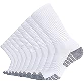 Toe Sole Heel 10P Pack Men's Cotton Performance Duty Work Socks,Athletic Crew Anti Sweat Blisters Cushion Socks