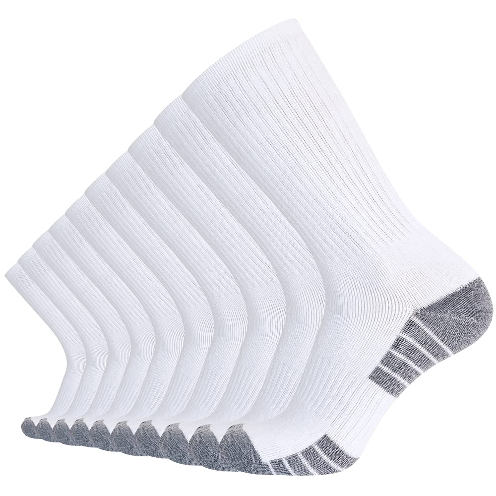 Photo 1 of 10 Pairs Men's Cotton Performance Athletic Socks,Crew Cushion Work Boot Hosiery(US13-15,White Stripe Sole)