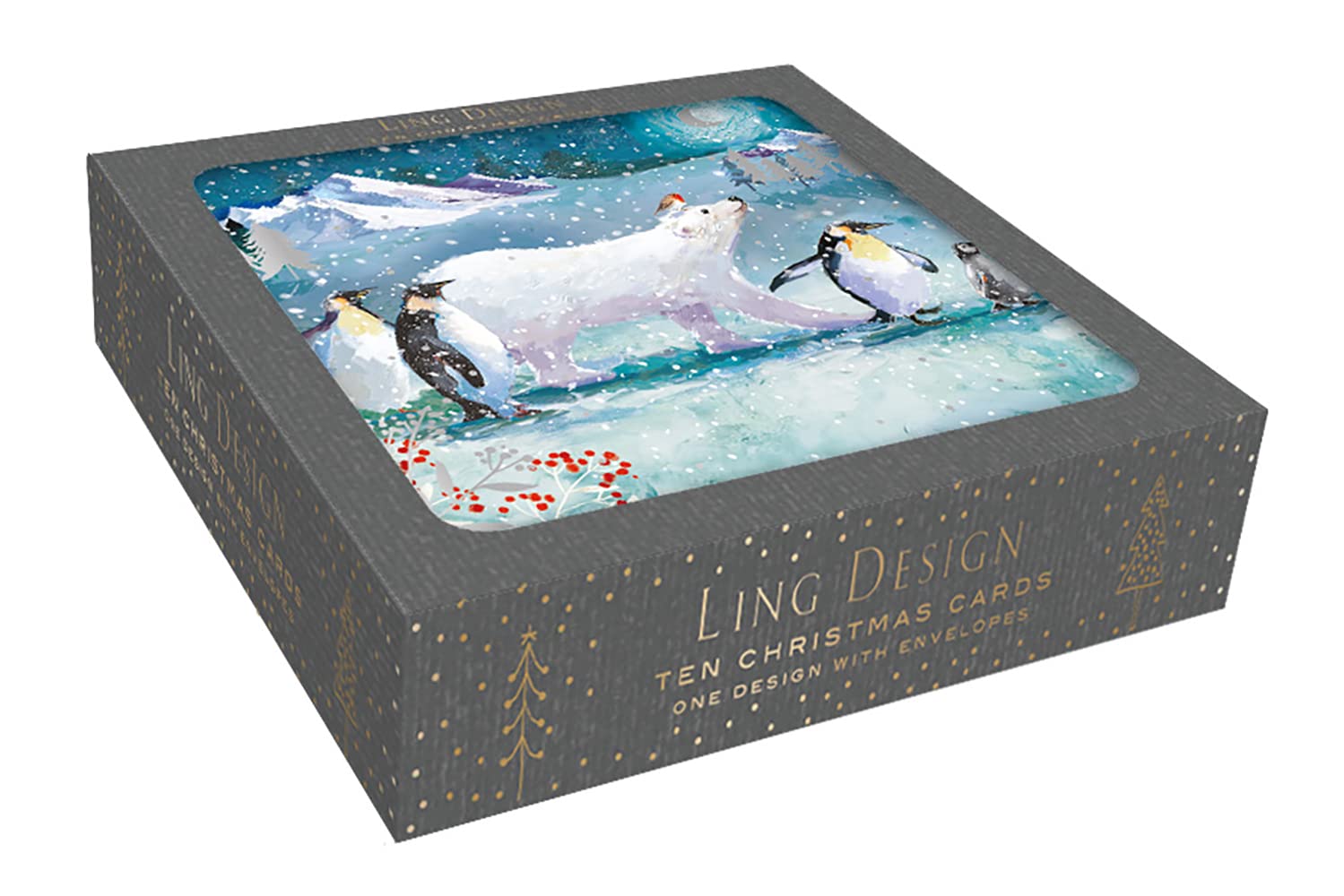 Box of 10 Arctic Animals Gold Foiled Christmas Cards Boxes Xmas Card Packs X15148EA