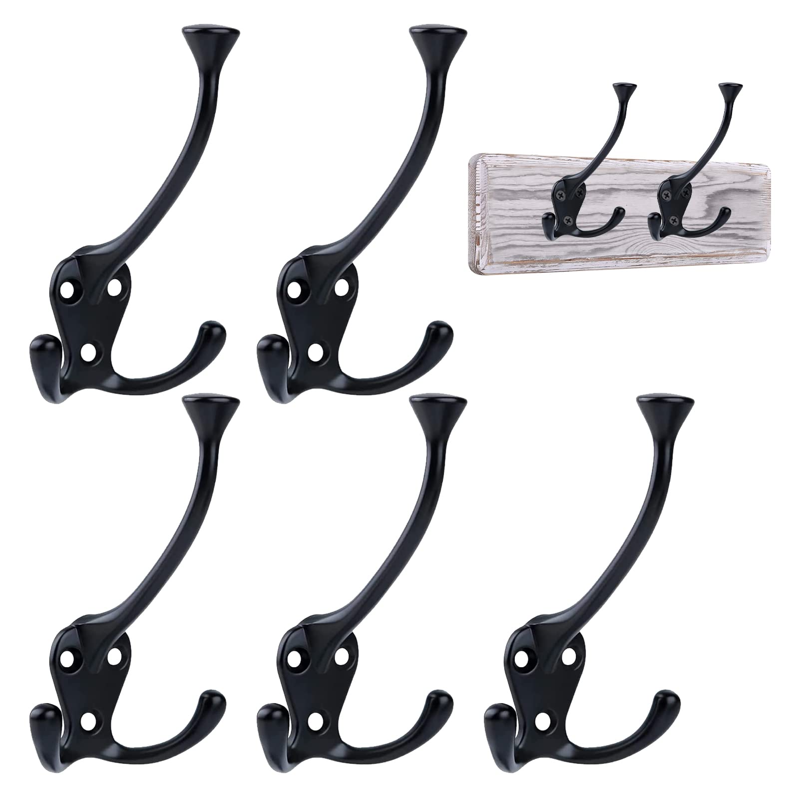 BIGLUFU 5 Pieces Wall Mounted Coat Rack, Coat Hook, Black Wall Mounted Coat Rack for Kitchen Bedroom Entrance
