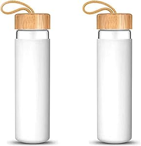 tronco 20oz Glass Water Bottle with Silicone Protective Sleeve and Bamboo Lid - BPA Free