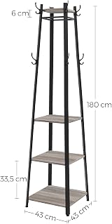 VASAGLE LCR080B02 Coat Rack with 3 Tier Shelf Industrial Greige Black view 3