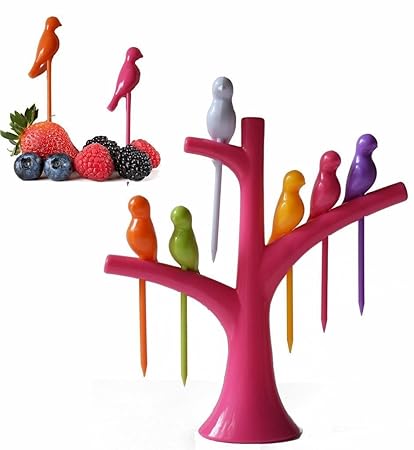 Tim Hawk Fruit Fork Decorative Bird Tree Set for Lunch Desert Holder (Colour May Vary)