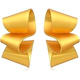 Watforsh 14k Gold Plated Twist Large Chunky Big Stud Statement Minimalist Simple Earrings for Women Trendy