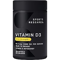 Sports Research Vitamin D3 2500 IU with Coconut MCT Oil - High Potency Vitamin D Supplement for Immune & Bone Support - Non-G