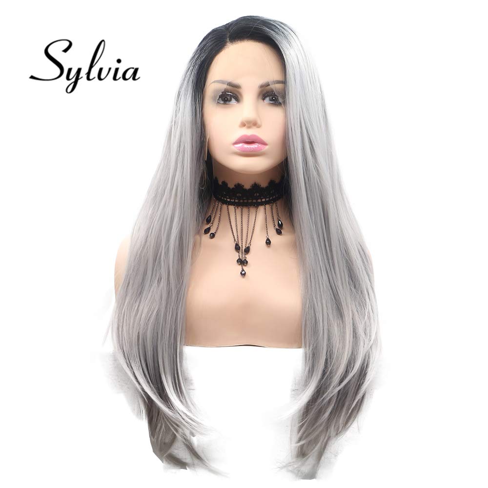 Amazon Com Sylvia 24 Silver Grey Silky Straight Synthetic Lace
