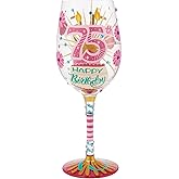 Enesco Lolita Happy 75th Birthday Hand-Painted Artisan Wine Glass, 15 Ounce, Multicolor