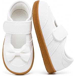 Wide Toddler Girl Mary Jane Dress Shoes Classic Sneakers Barefoot Walking Shoes with Bow for School,Wedding Party Church, Hal