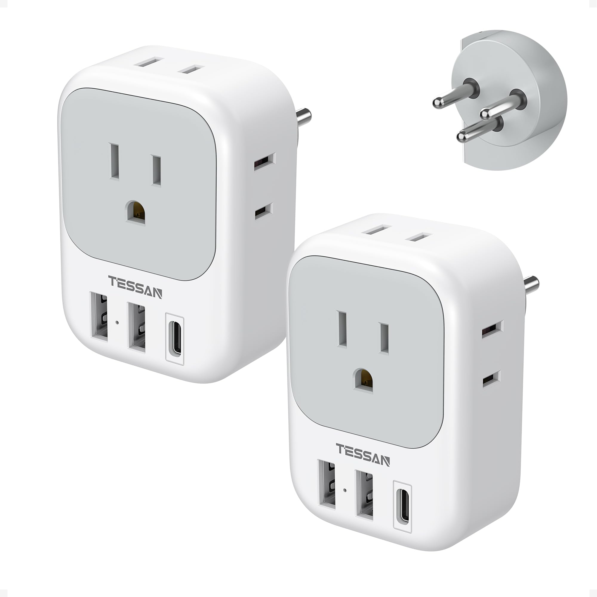 TESSAN Israel Adapter Plug 2 Pack, 7 in 1 US to