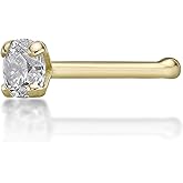 Lavari Jewelers 0.01 to 0.07 Carat Diamond Straight Bone Nose Stud for Women or Men - 14k White or Yellow Gold Nose Ring for Her - 22 Gauge Unisex Hypoallergenic Nostril Jewelry - 22G Body Piercing