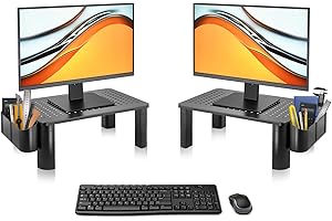 Pholiten 2 Pack Monitor Stand Riser, 3 Height Adjustable Monitor Stand， Flat Screen TV Monitor Stand Riser, Sturdy Metal Lapt