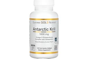 CALIFORNIA GOLD NUTRITION Antarctic Krill Oil, Omega-3 Phospholipids with Naturally Occurring Astaxanthin, Natural Strawberry & Lemon Flavor, Non GMO, 1,000 mg, 120 Fish Gelatin Softgels