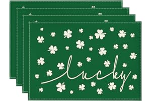 Artoid Mode Green Lucky Shamrock St. Patrick's Day Placemats Set of 4, 12x18 Inch Seasonal Spring Table Mats for Party Kitchen Dining Decoration